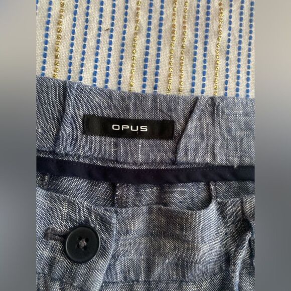Opus Maritta Pants Women Blue Straight Wide Leg EU Size 42 Drawstring 100% Linen - Picture 7 of 15
